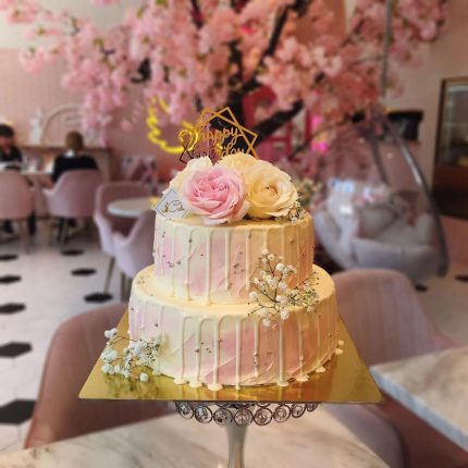 Elegance in Bloom: Celebrate with Our Pink and White Rose Cake - A Floral Symphony of Delight!