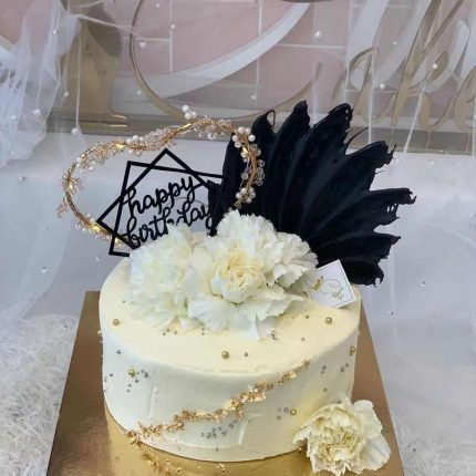 Ethereal Blossom Black / White Wings - White flower cake｜iCake Melbourne