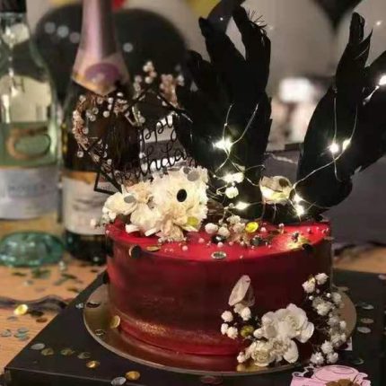 Exquisite Red and Black Wings Flowers Cake – Unique and Elegant Creations by iCake