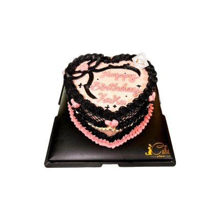 Elegance in Every Slice: Heart Shape Black n Pink Vintage Cake - iCake Melbourne