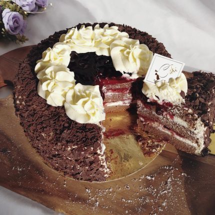 Forest of Indulgence: Dive into Delight with Our Black Forest Chiffon Cake - A Symphony of Chocolate, Cherries, and Lightness!