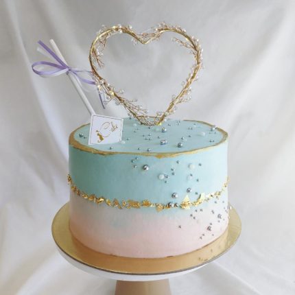 Pink & Blue Pearls Heart Cake - Exquisite Custom Creations by iCake