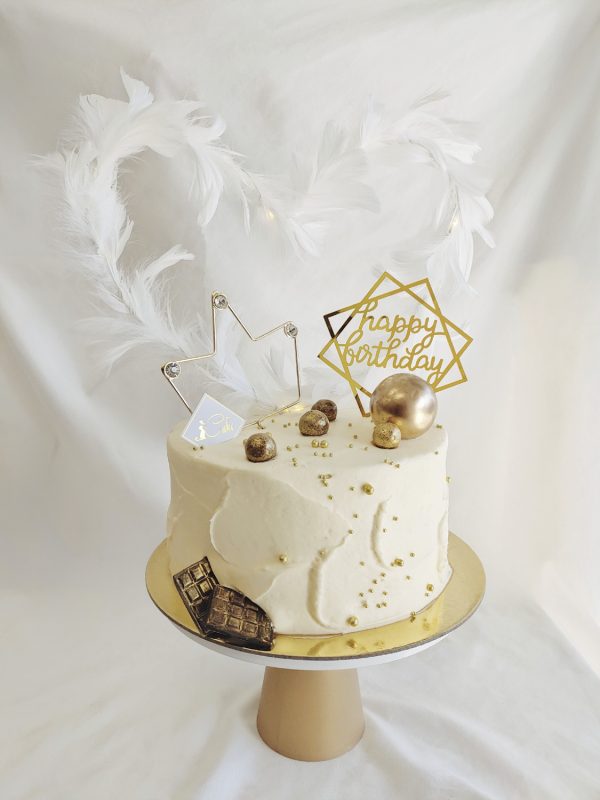 Gold Ball Feather Heart Cake – iCake | Custom Birthday Cakes Shop Melbourne