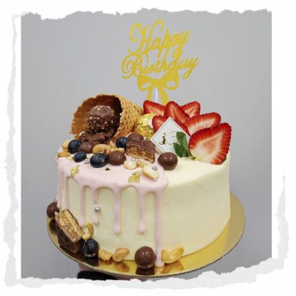 Indulge in Elegance: Pink Drip Chocolate Hazelnut Cone Chiffon Cake | iCake Melbourne