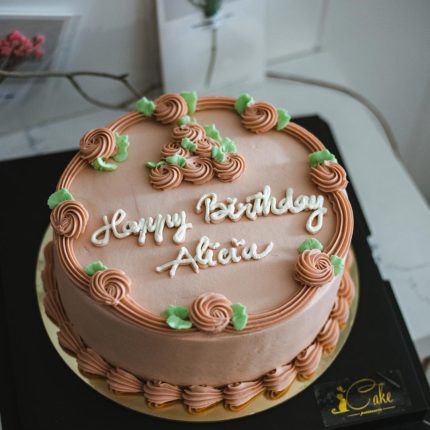 Classic Nude Flower Cake – Timeless Elegance with Custom Writing | iCake Melbourne