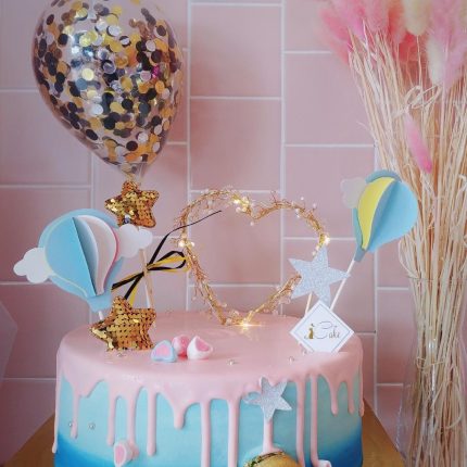 Pink Drip Cute Hot Air Balloon Cake Adorable Heart and Balloon Design| iCake Melbourne