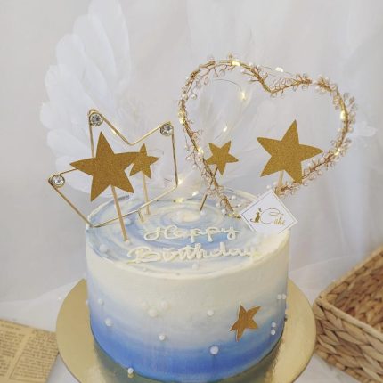 Elegant Blue and White Gradient Cake with Pearls and Stars Shining for Your Celebration by iCake Melbourne