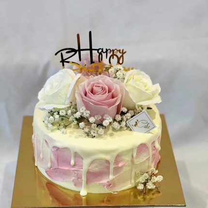 Elegant Pink and White Rose Cake | Custom Cakes Melbourne - iCake