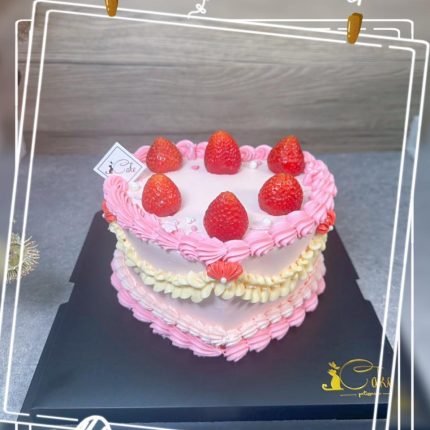 Indulge in Sweet Nostalgia with Our Strawberry Heart Vintage Cake | iCake Melbourne