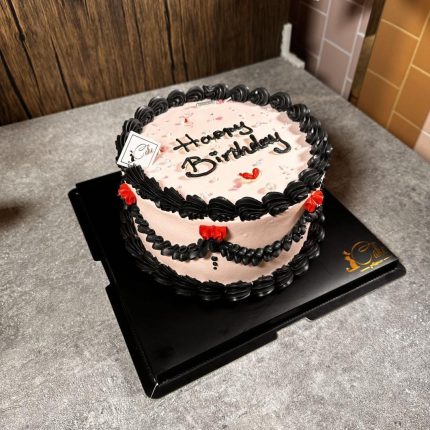 Timeless Chic: Black and Pink Vintage Cake - iCake Melbourne