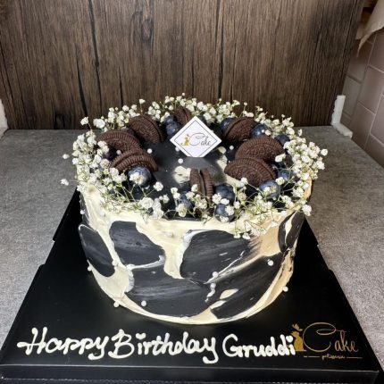 Indulge in Elegance: Exquisite Black White Blueberry Oreo Chiffon Cake by iCake