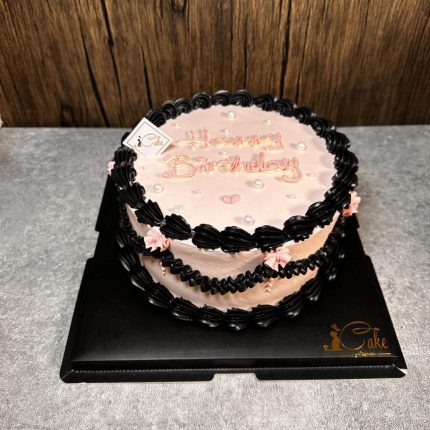 Chic Sophistication Unleashed: Black n Pink Vintage Cake | iCake Melbourne