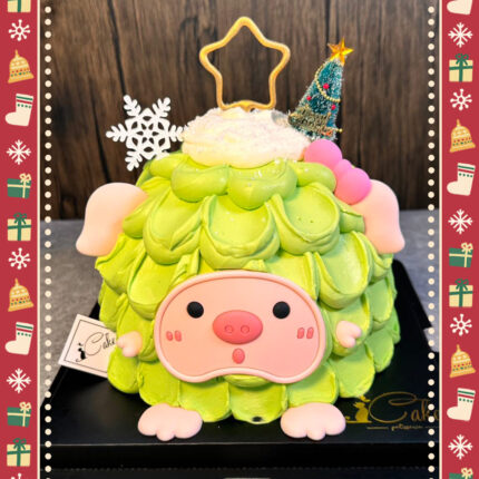 Festive Whimsy: Unwrapping Joy with Our Christmas Tree Piggy Cake - A Swirl of Holiday Delight!