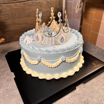 Regal Elegance: iCake's Blue Vintage Style Crown Cake in Melbourne