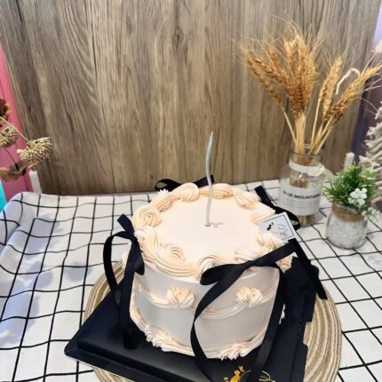 Elegant Vintage Pink Cake with Black Ribbon – Celebrate in Style | iCake Melbourne