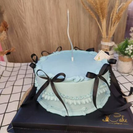 Timeless Vintage Blue Cake with Ribbons | iCake Melbourne