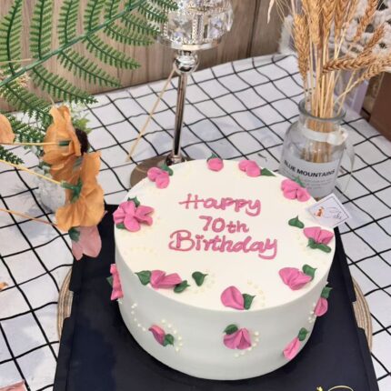Pink Flower Bloom Cake – Elegant Floral Cake for 70th Birthday - iCake Melbourne