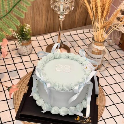 Elegant Blue Vintage Ribbon Cake | iCake Melbourne – Customisable Elegant Celebration Cake