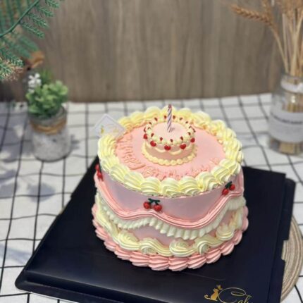 Cherry Delight Vintage Birthday Cake – Sweet Retro Charm for Special Celebrations - iCake Melbourne
