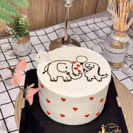 Whimsical Friends Cake – Elephant & Dinosaur with Heart Balloons by iCake Melbourne