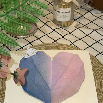 Twilight Heart Mousse Cake – Pink & Purple Geometric Love Cake