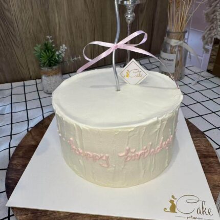 🎀 Pink and Silver Ribbon Candle Cake – Elegant Minimalist Celebration Cake | iCake Melbourne