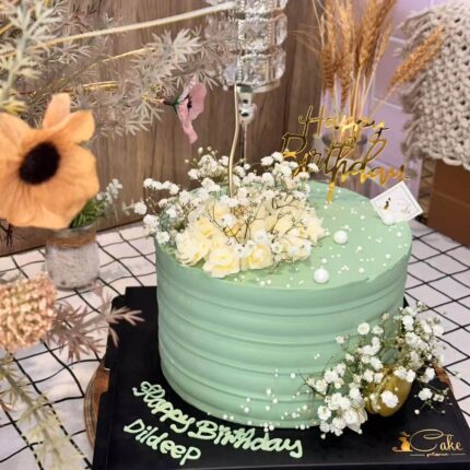 Elegant Green Floral Cake – Natural-Inspired Birthday Cake by iCake Melbourne