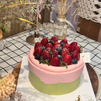 Strawberry Matcha Chiffon Cake