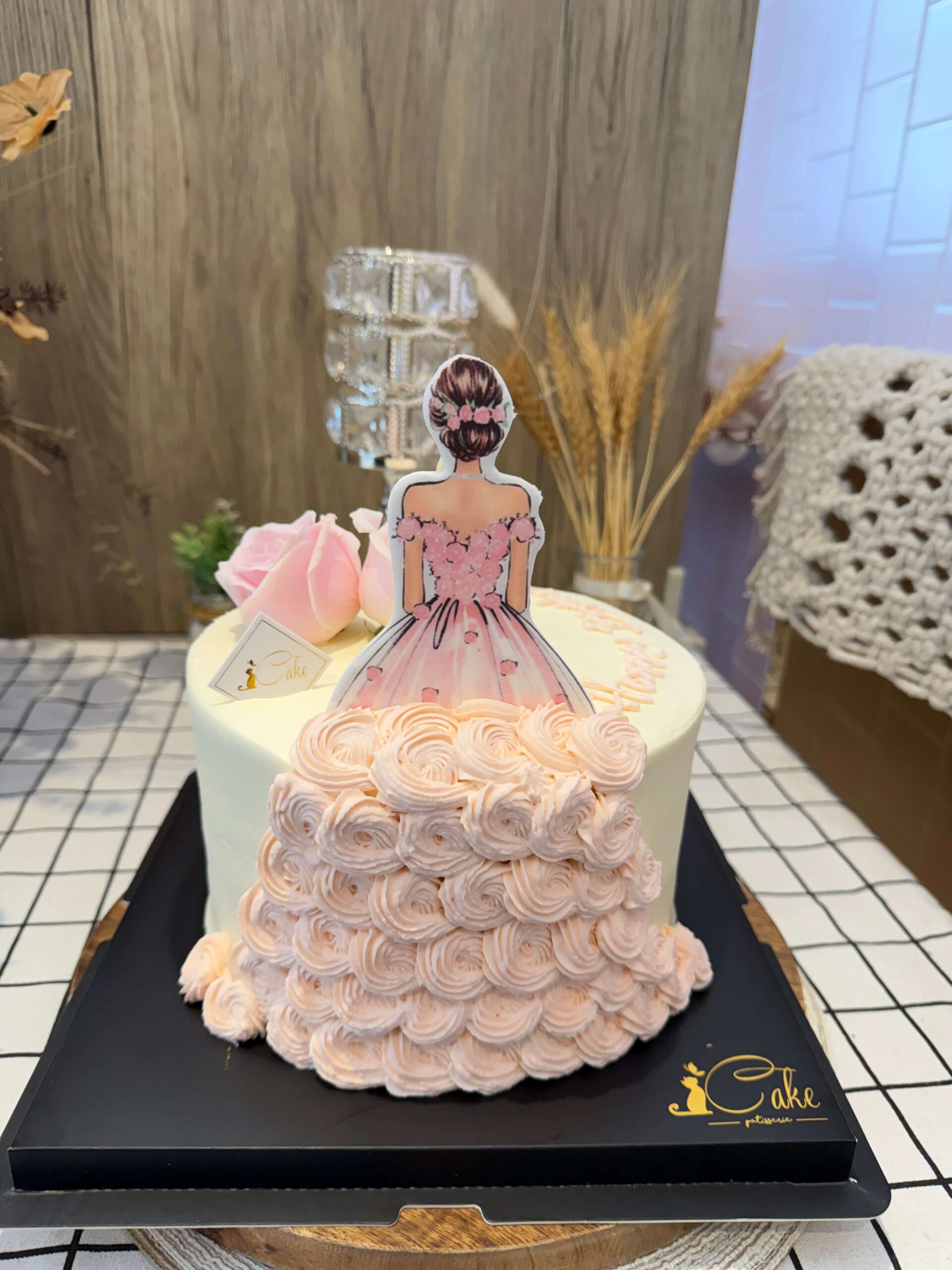 Pink Rose Dress Girl Cake – Elegant Printed Cake for Special Celebrations
