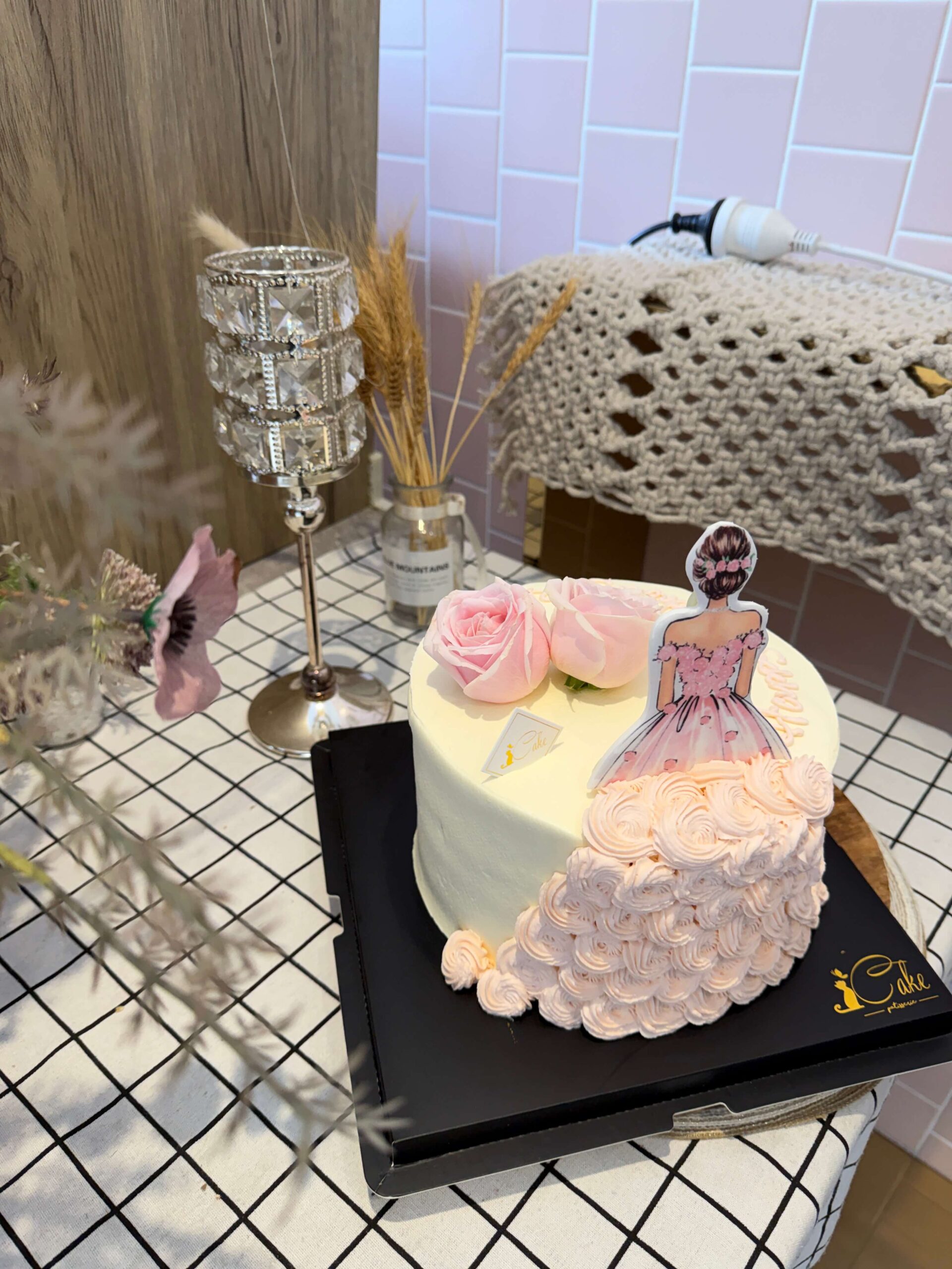 Pink Rose Dress Girl Cake – Elegant Printed Cake for Special Celebrations - Image 4