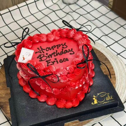 Red Vintage Heart Cake with Black Ribbon – iCake Melbourne
