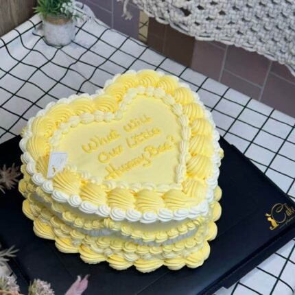 Yellow Vintage Heart Cake – Elegant Retro Heart Cake by iCake Melbourne