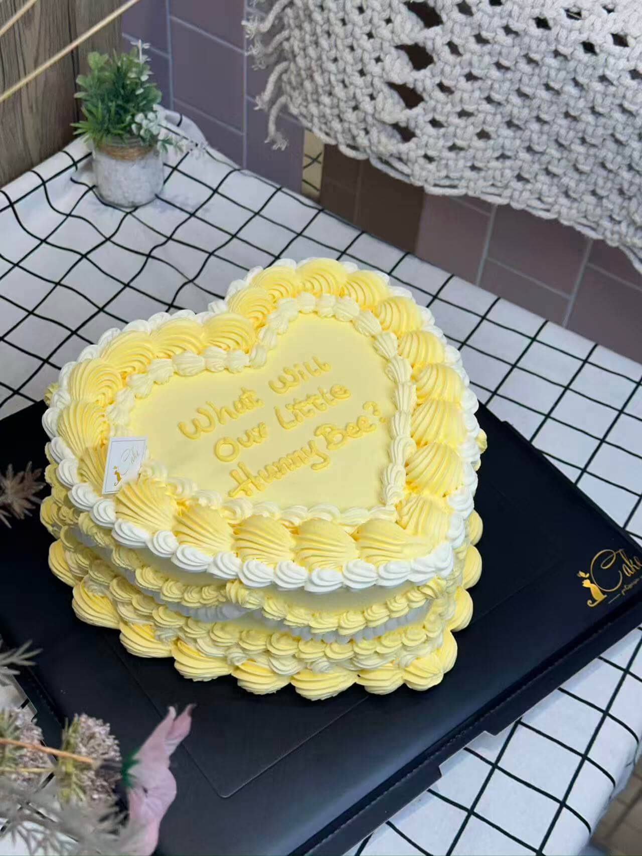 Yellow Vintage Heart Cake – Elegant Retro Heart Cake by iCake Melbourne