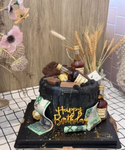 The Ultimate Black and Gold Custom Liquor Cake Melbourne by iCake