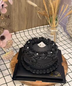 Alternative view of Black Vintage Buttercream Cake | Elegant Gothic-Style Cake by iCake Melbourne