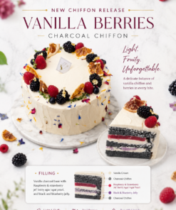Striking Vanilla Berries Charcoal Chiffon Cake Melbourne | iCake
