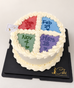 Four Dates Celebration Cake with pastel date panels by iCake Melbourne