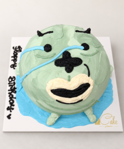 Funny Green Face Birthday Cake with mint-green icing by iCake Melbourne
